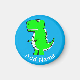 Imán Dibujo de dinosaurio verde con nombre personalizad