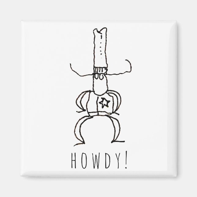 Imán Dibujo de doodle de vaquero Howdy Cartoon  (Frente)