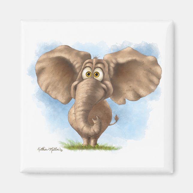 Imán Dibujo de elefante lindo (Frente)