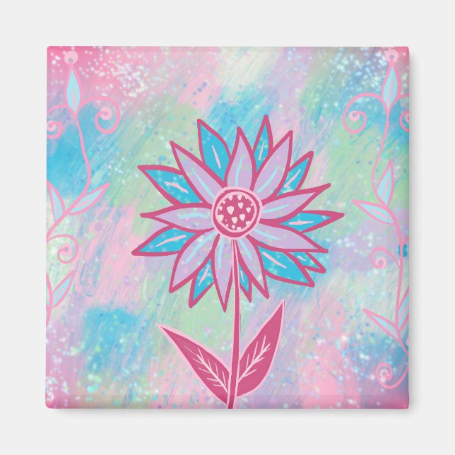 Imán Dibujo de Flor Pastel Adorable (Frente)