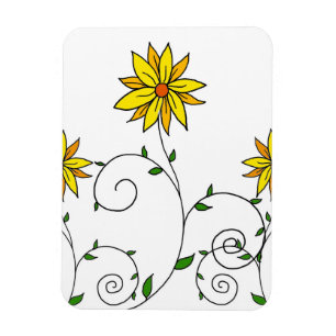 Imán Dibujo de flores amarillas caprichosas y lindas