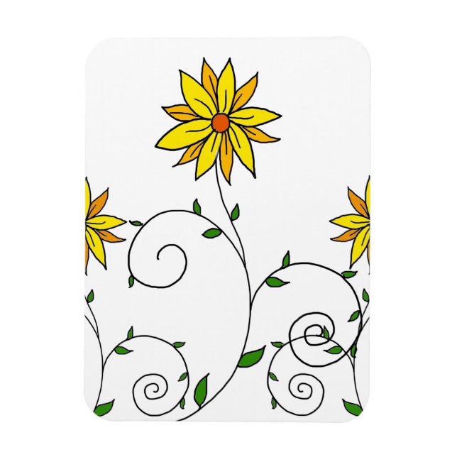 Imán Dibujo de flores amarillas caprichosas y lindas (Vertical)