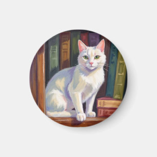 Imán Dibujo de gato blanco