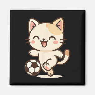 Imán Dibujo de gato kawaii de fútbol. Monada de arte de