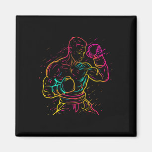 Imán Dibujo de niño kickboxing con look de los 80 para 