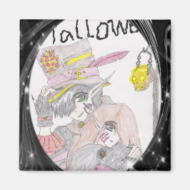 Imán Dibujo de pareja de Halloween espeluznante con mar