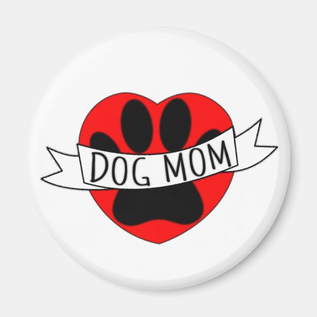 Imán Dibujo De Perro Mamá Paw Y Corazón Rojo (Frente)