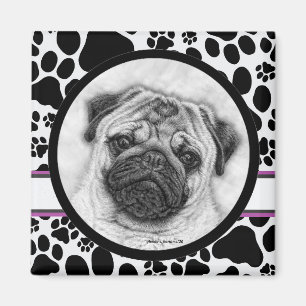 Imán Dibujo de perro pug de Glenda Harlan