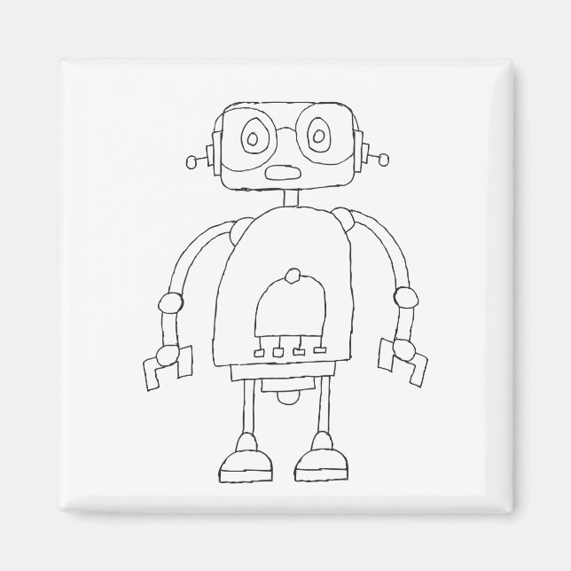 Imán Dibujo de robot inteligente simple con mano (Frente)