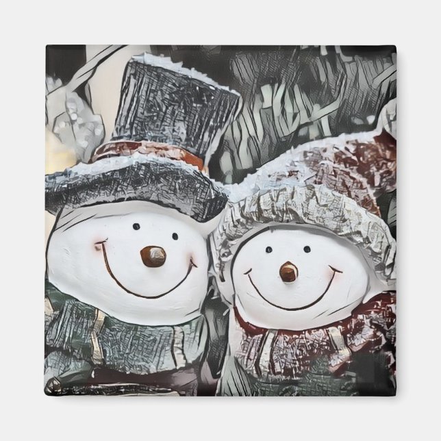 Imán Dibujo de Snowman and Snow (Frente)