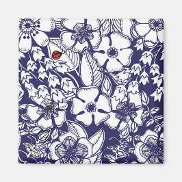 Imán Dibujo del Jardín Blanco Azul Shalom Botánico Giro