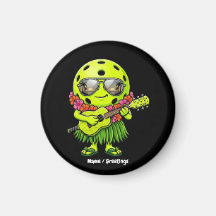 Imán Dibujo divertido de hula pickleball mascota hawaia