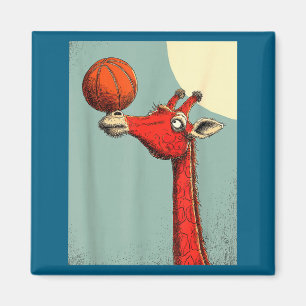 Imán Dibujo divertido de jirafa linda jugando baloncest