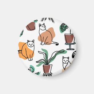 Imán Dibujo en línea de gatos y flores