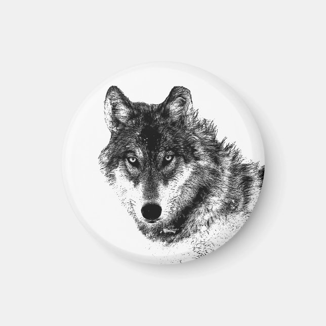 Imán Dibujo gráfico de boceto de lobo gris (Frente)