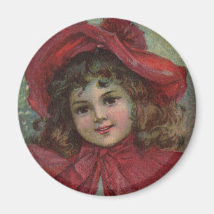 Imán Dibujo infantil vintage de Navidad vestido rojo vi