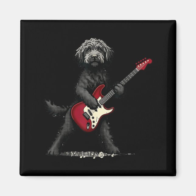 Imán Dibujos Animados De Perro Goldendoodle De Rock Div (Frente)