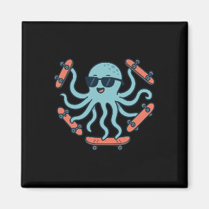 Imán Dibujos animados de pulpo skateboarding genial