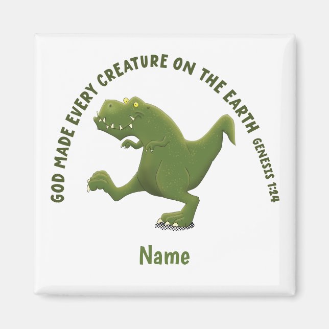 Imán Dibujos animados divertidos de T rex Dios hizo tod (Frente)