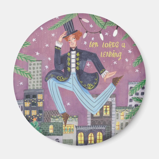 Imán Diecidos días de Navidades, diez señores saltan. (Frente)