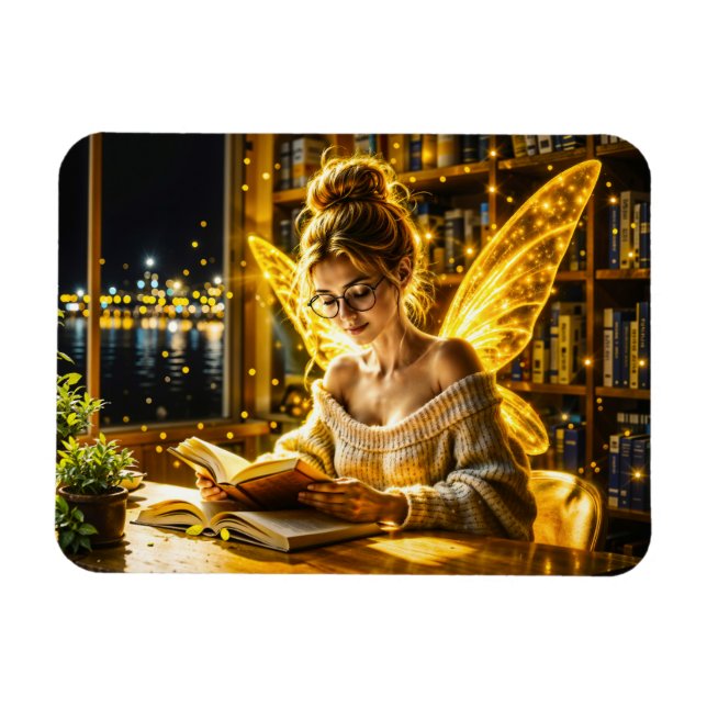 Imán Diez de hadas lindo leyendo luz mágica chispas (Horizontal)