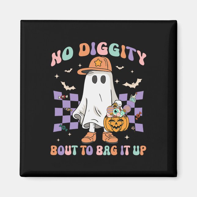 Imán Diggity Bout To Bag It Up Ghost Halloween Kid (Frente)