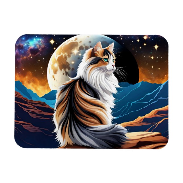 Imán Diluir el gato de Calico y la luna del desierto (Horizontal)
