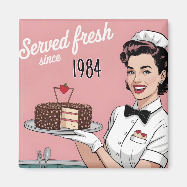 Imán Diner Pin-Up: Retro Waitress and Custom Year (Frente)