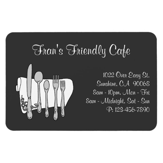Imán Dinnerware Restaurant Black White Personalizado Ma (Horizontal)
