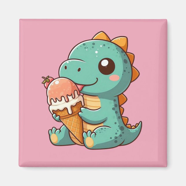 Imán Dino de comer helado lindo (Frente)