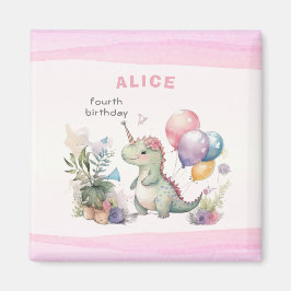 Imán Dino Fiesta Chica acuarela Pink Birday