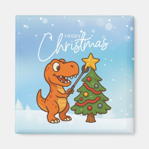 Imán Dinosaur lindo con árbol de Navidad