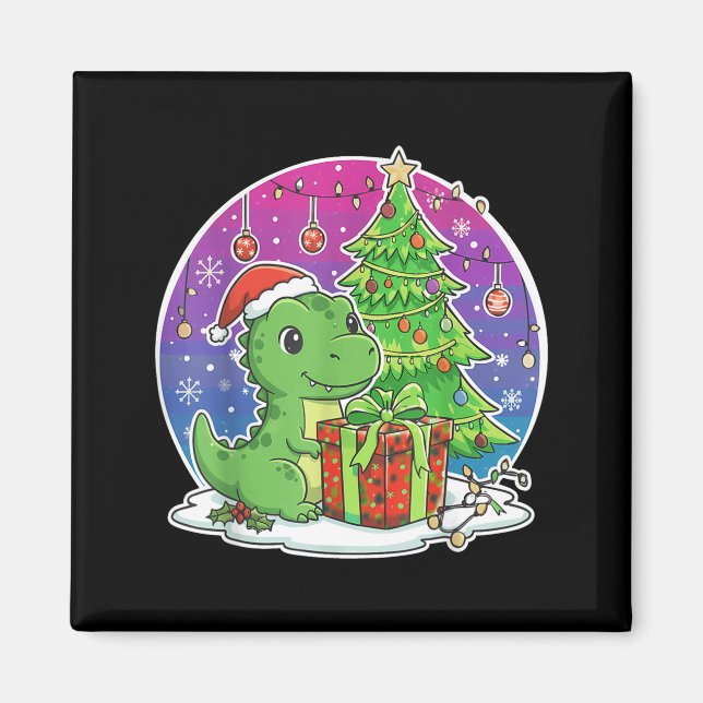 Imán Dinosaur Santa Hat Xmas Dinosaur Lover Adults Boy  (Frente)