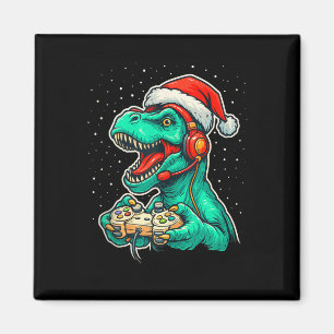 Imán Dinosaur T Rex Jugando Videojuego Santa Hat Christ