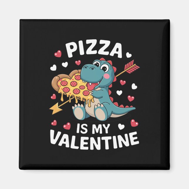 Imán Dinosaurio Adorable Sosteniendo Pizza Para Un Dive (Frente)