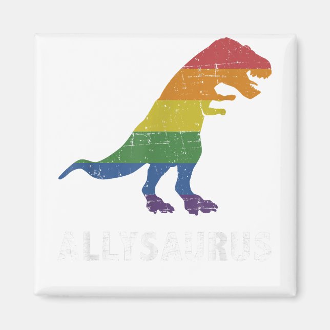 Imán Dinosaurio Allysaurus en bandera arcoiris para ali (Frente)