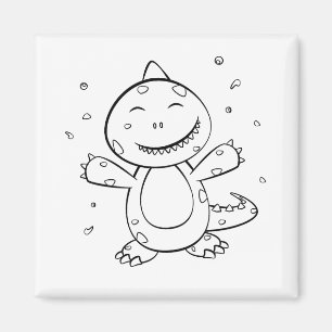 Imán Dinosaurio - Animal de arte esbozado en blanco y n