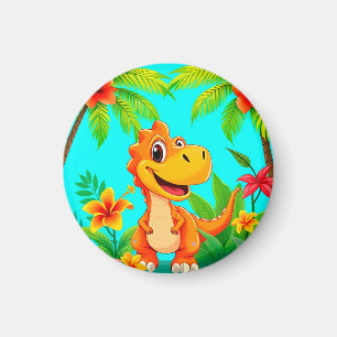 Imán Dinosaurio de dibujos animados alegre en selva tro