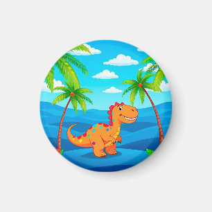 Imán Dinosaurio de dibujos animados en una escena tropi