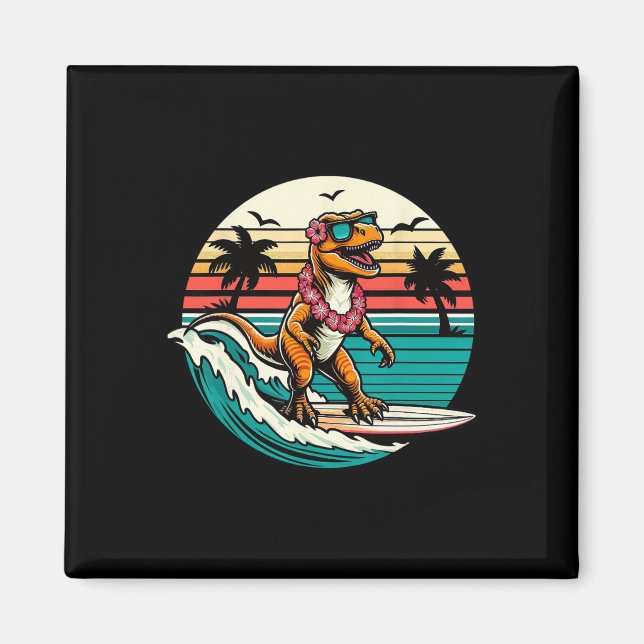 Imán Dinosaurio Divertido Tabla de Surf Playa Verano Su (Frente)