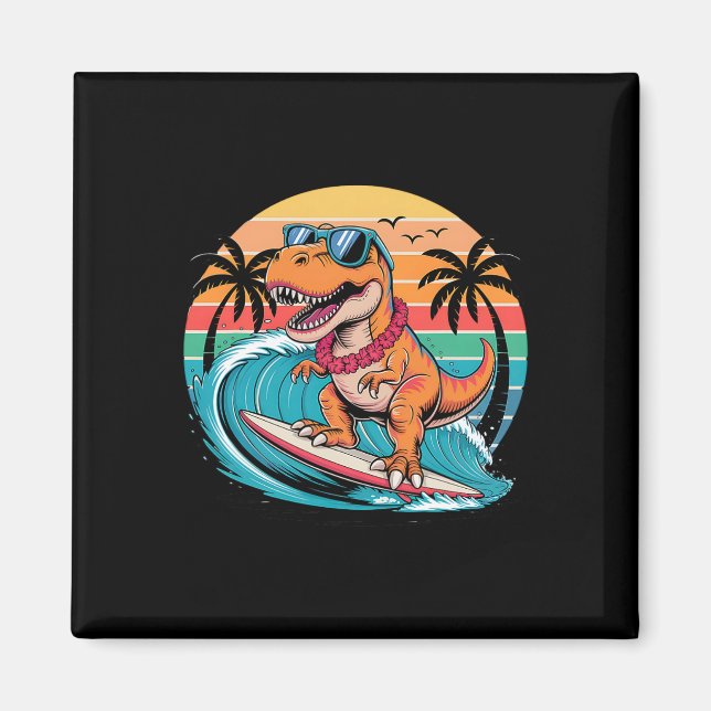Imán Dinosaurio Divertido Tabla de Surf Playa Verano Su (Frente)