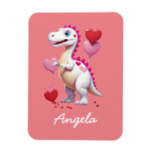 Imán Dinosaurio El día de San Valentín blanco