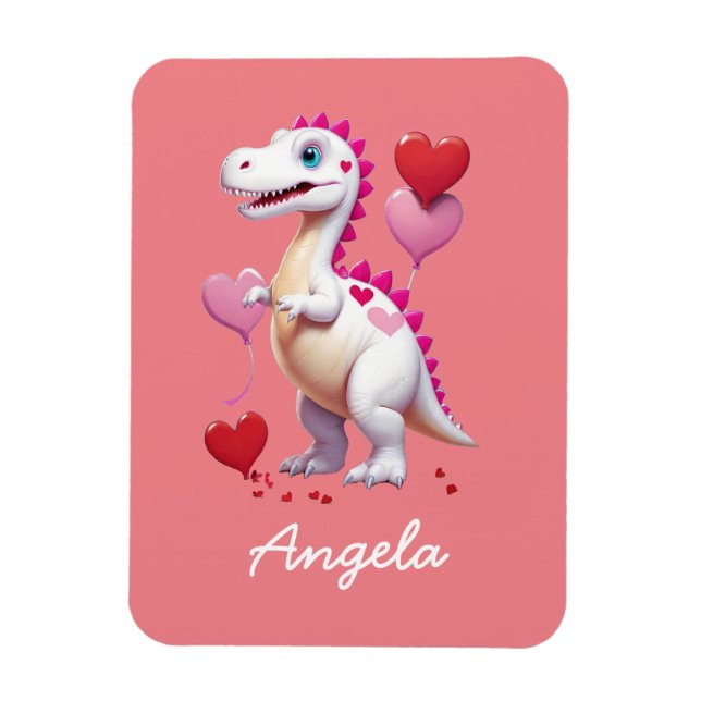 Imán Dinosaurio El día de San Valentín blanco (Vertical)