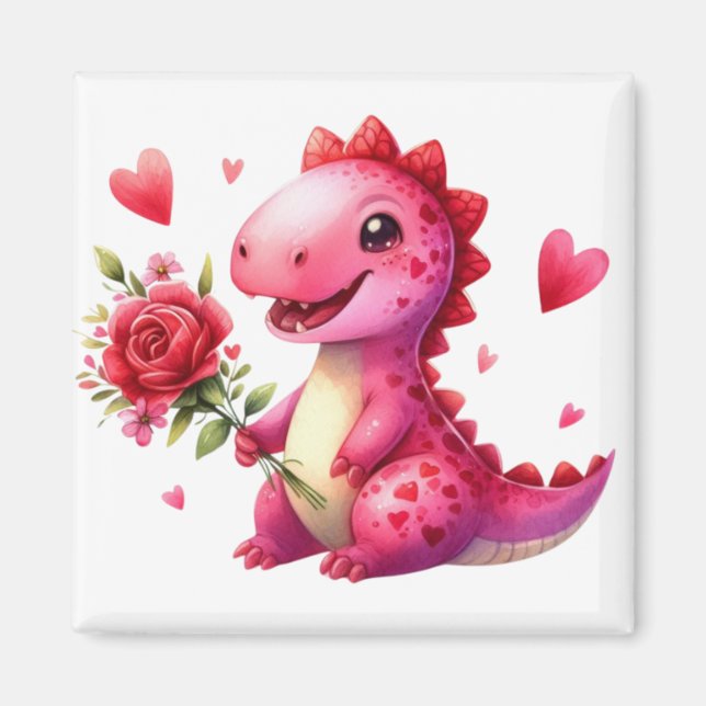 Imán Dinosaurio El día de San Valentín lindo (Frente)