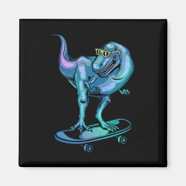 Imán Dinosaurio En Monopatin Equipo De Patinaje De Dino (Frente)