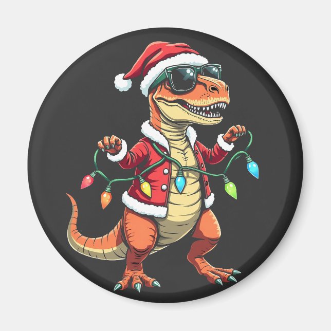 Imán Dinosaurio envuelto con Navidades ilumina Santa Ha (Frente)