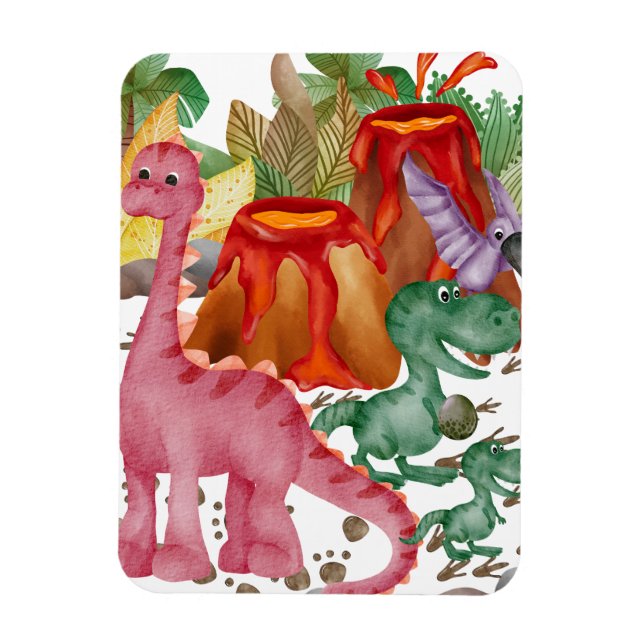 Imán Dinosaurio Lindo Y Volcán En Erupción (Vertical)