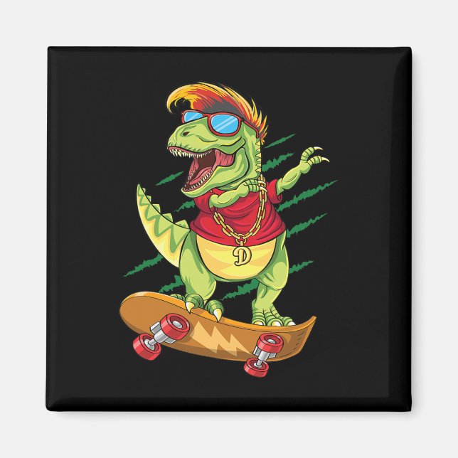Imán Dinosaurio Skater Patineta Cool Dabbing T Rex S (Frente)