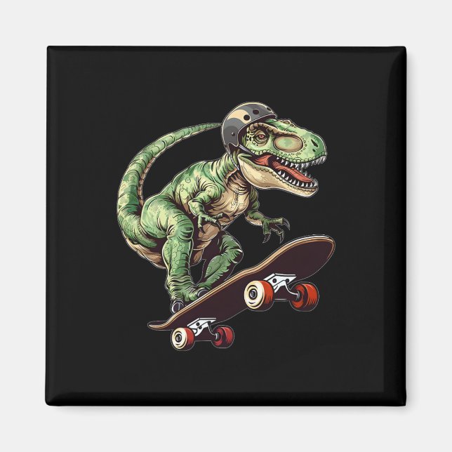 Imán Dinosaurio T Rex Divertido En Monopatín Patinando  (Frente)