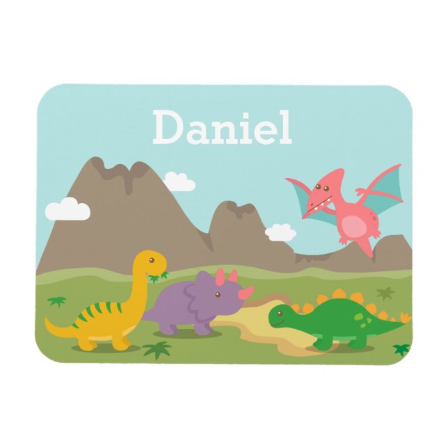 Imán Dinosaurios adorables y coloridos para niños peque (Horizontal)